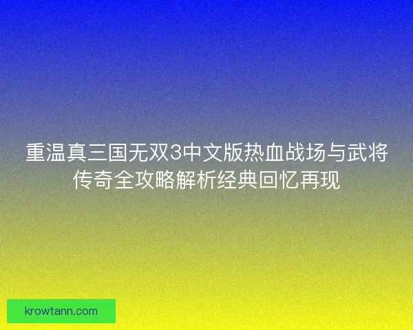 重温真三国无双3中文版热血战场与武将传奇全攻略解析经典回忆再现 重温真三国无双3中文版热血战场与武将传奇全攻略解析经典回忆再现